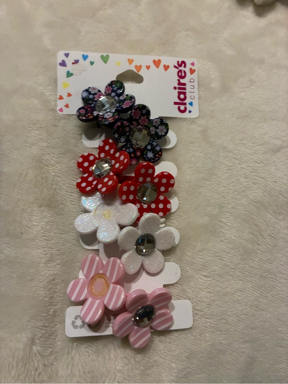 Claire's Kids Floral Hair Clips - Pink, Red, White, Black